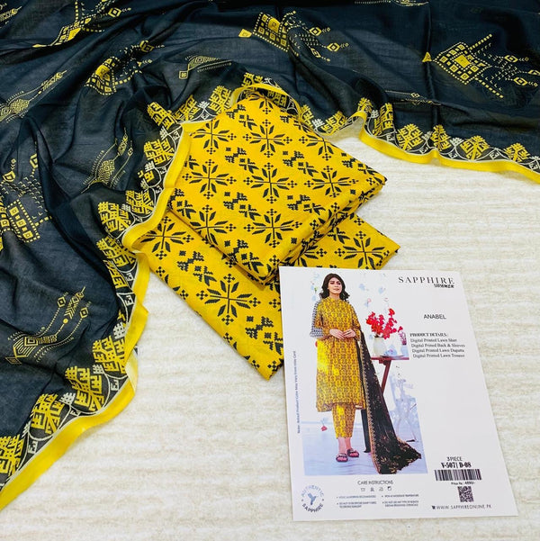 SAPPHIRE LAWN DIGITAL PRINT 3PC D07