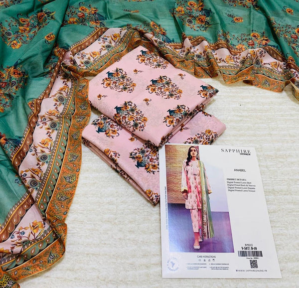 SAPPHIRE LAWN DIGITAL PRINT 3PC D09