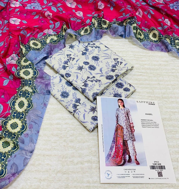 SAPPHIRE LAWN DIGITAL PRINT 3PC D10
